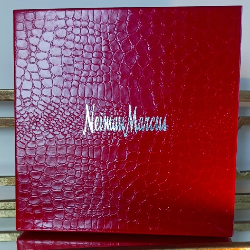 Neiman Marcus Red Croc-Embossed Box, 9.5×9.5, Red.